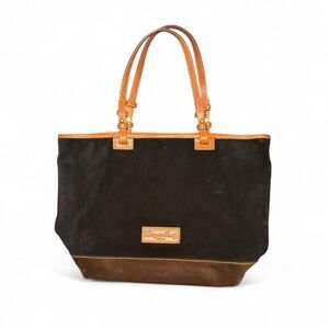 Dooney & Bourke Black Brown Suede Leather Tote Bag Shoulder Purse